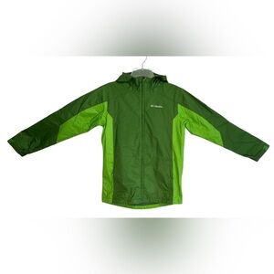 Youth L 14/16 Columbia Sportswear Rain Jacket Two-Tone Green Hood Full Front Zip